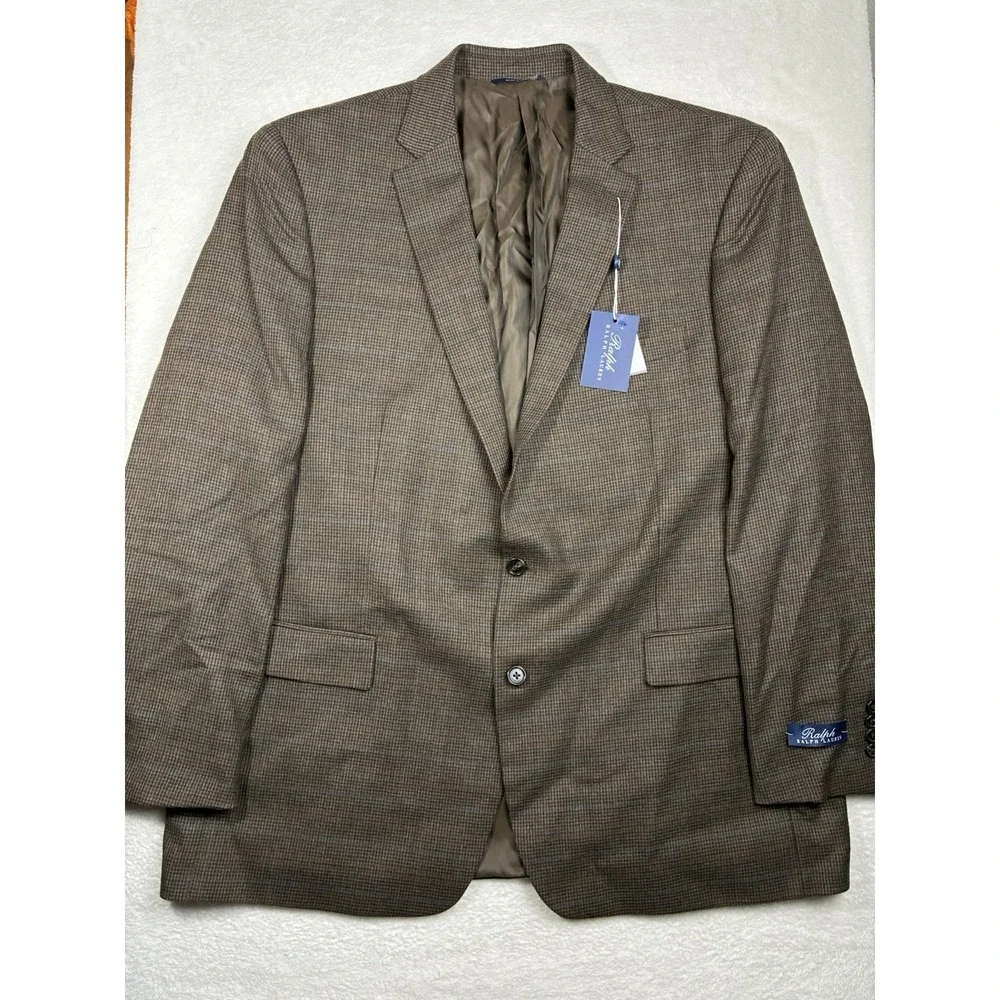 NWT Ralph Lauren Houndstooth Blazer 50L Brown 100% Wool